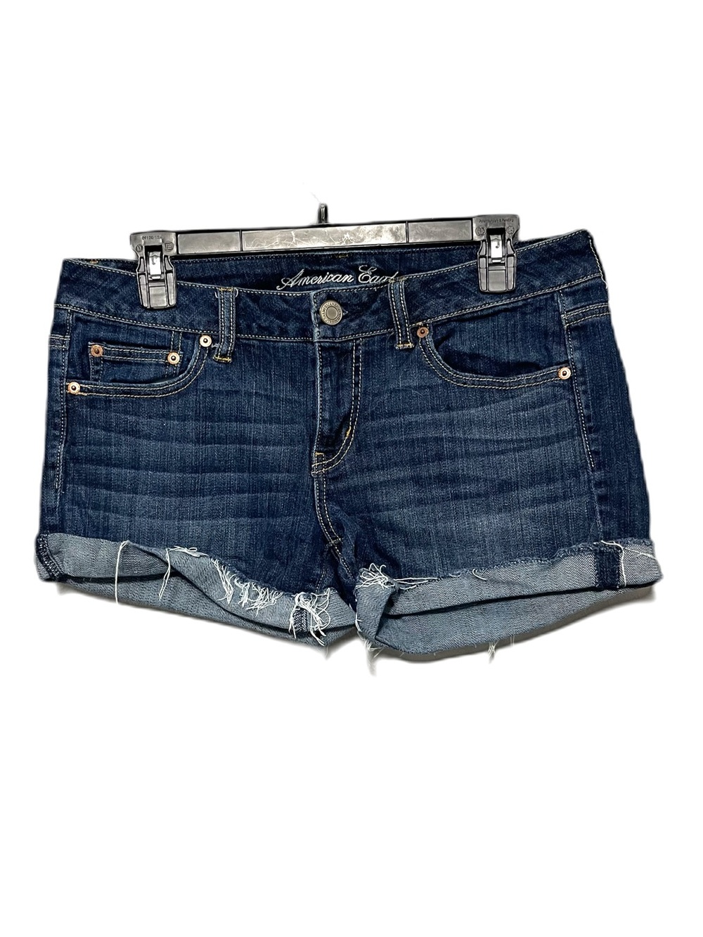 American Eagle Cuffed Mid Rise Jean Shorts Dark Wash Casual Womens 10